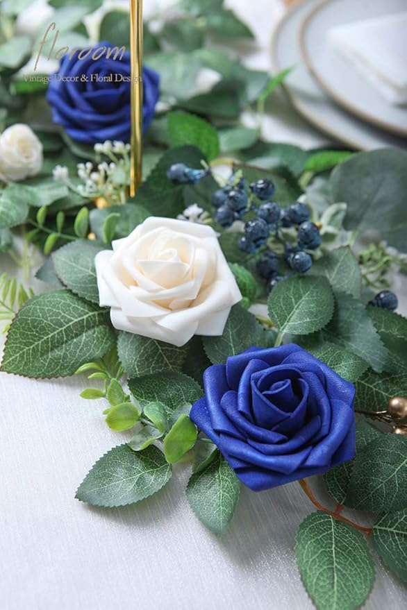 Floroom Artificial Flowers 25pcs Real Looking Champagne Foam Fake Roses with Stems for DIY Wedding Bouquets Bridal Shower Centerpieces Floral Arrangements Party Tables Home Decorations