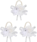 MECCANIXITY 3Pcs Wrist Corsage Artificial Flower Bracelets Rose Wrist Bride Groom Decorative for Wedding Ceremony Prom Party Anniversary White