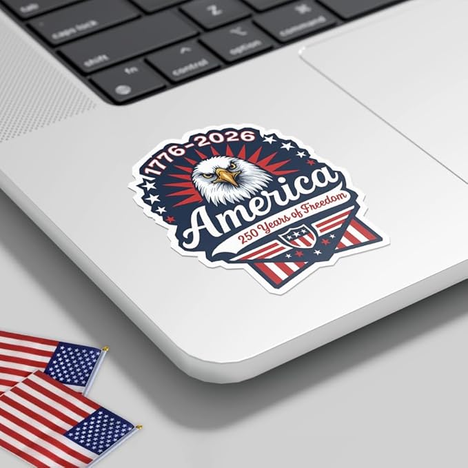 HANDICHI Design 5-Pack 5 Inch USA 250th Anniversary Stickers – Bald Eagle “250 Years of Freedom” Patriotic Vinyl Decals 1776-2026 for Cars, Laptops & Scrapbooks