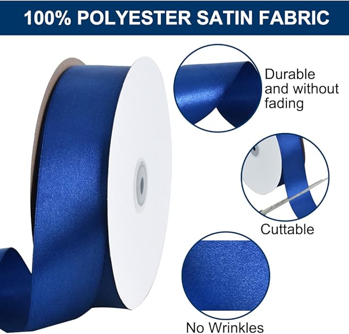 TONIFUL 1-1/2 Inch (40mm) x 100 Yards Navy Blue Wide Satin Ribbon Solid Fabric Ribbon for Gift Wrapping Chair Sash Valentine's Day Wedding Birthday Party Decoration Hair Floral Craft Sewing