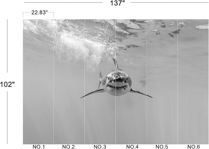 Eierme-Ferocious Great White Shark Mural Wallpaper Peel and Stick 137" x 102"