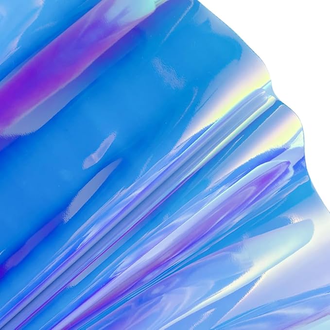 ONEART | 16 Gauge Holographic Iridescent Plastic Vinyl, 16"x54" Solid Vinyl Fabric-Opaque Blue