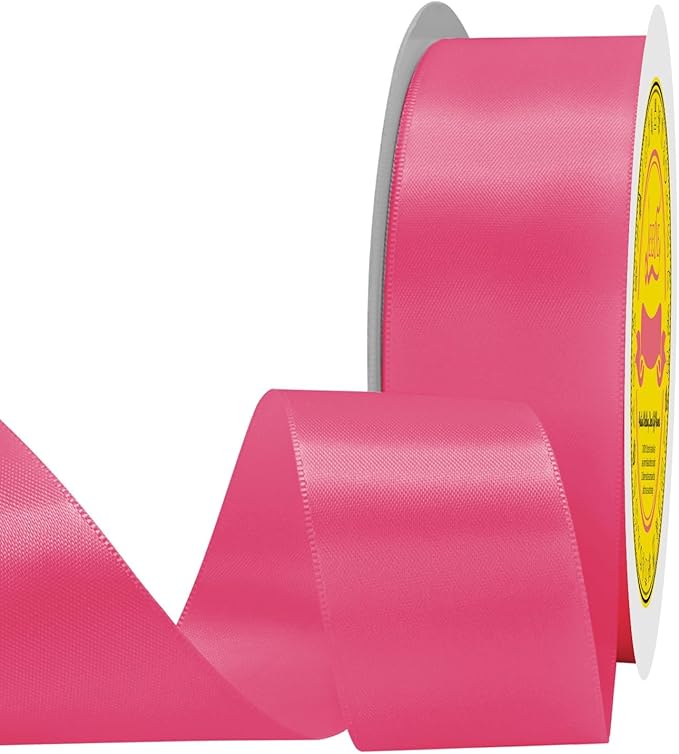 Hot Pink Satin Ribbon 1-1/2 inch X 50 Yards Polyester Ribbon for Gift Wrapping Very Suitable for Weddings Party Hair Bow Invitation Decorations and More