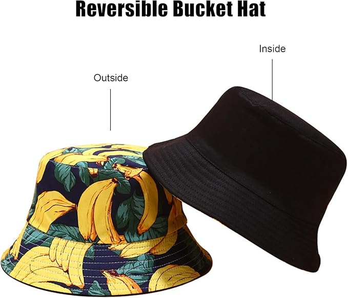 Bucket Hat for Women Men, Cotton Reversible Double Side Wear Sun Hats Beach Fisherman Hat