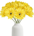 Yellow Gerbera Daisy Fake Flower Artificial Flowers Silk Flowers 10PCS Fake Daisies 17.7in Faux Daisies Flowers for Wedding Bridal Bouquet Party Home Kitchen Decor(Yellow)