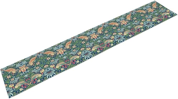 William Morris Floral Table Runner, Vintage Flowers Green Botanical Printed Table Runner for Home Kitchen Dining Table Decoration,13x120 Inch