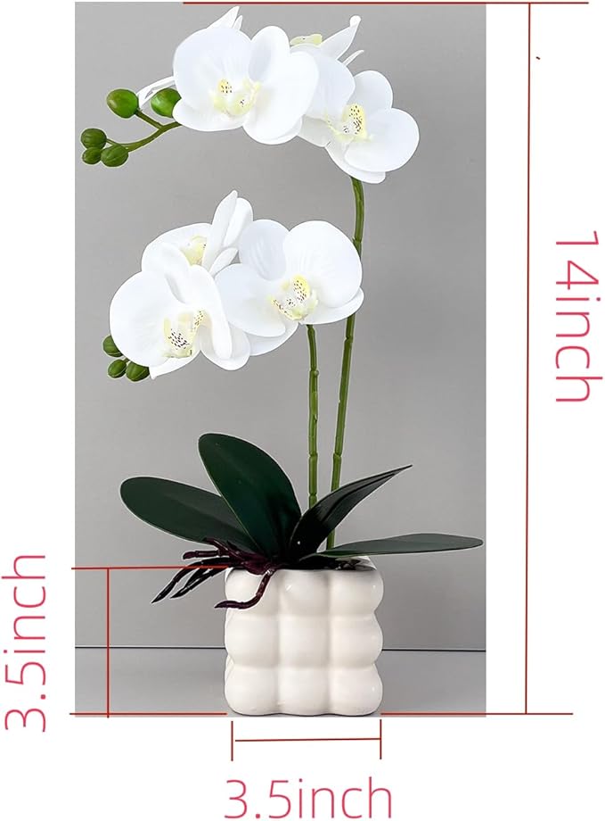 Artificial White Orchid Flower Plant, 14 inches Tall, Home Decor Orchid Artificial Flowers (White-1)
