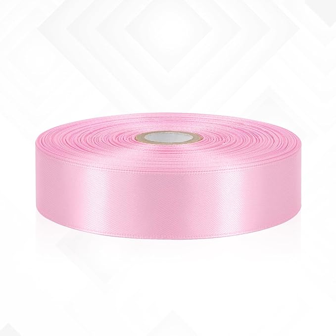 Pink Satin Ribbon 1 Inch, 60 Yards Pink Ribbon for Hair, Flower Bouquet, Gift Wrapping, Crafts, Graduation Wreaths, Invitation Cards, Baby Shower