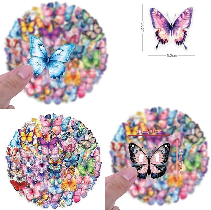 50PCS Butterfly Stickers, Transparent PET Waterproof Nature Decals for Scrapbooking, Journaling, Water Bottles, Phone Cases, Laptops, DIY Crafts & Gift Decor (Vintage Style)