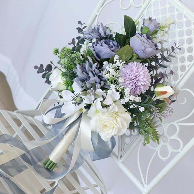 S_SSOY Wedding Bouquet Bride,Bride Bridal Bouquet Bridesmaid Artificial Flowers for Ceremony Anniversary Party Bridal Shower Decoration Wedding Bouquets (Purple)