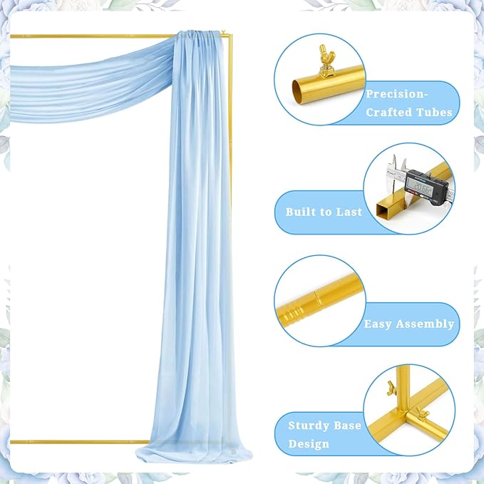 Square Balloon Arch Stand, 6.6x6.6 FT Gold Wedding Arch, Garden Arbor Garden Arches Metal Arch Backdrop Stand for Ceremony Party Birthday Bridal Baby Shower Anniversary Decoration