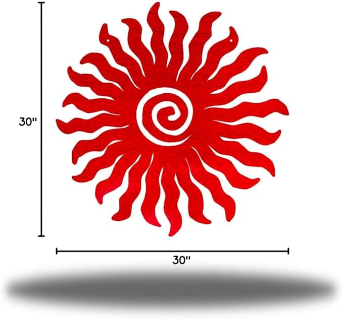 Riverside Designs Sunburst Metal Wall Art Steel Outdoor Decor - Heavy-Duty and Waterproof - Made in USA (30", Red)