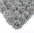IPOPU Artificial Rose Flower Heads, 100 Pcs Real Looking Silver Gray Foam Fake Roses for DIY Wedding Baby Shower Centerpieces Arrangements Party Tables Home Decorations (Silver Gray, Stemless)