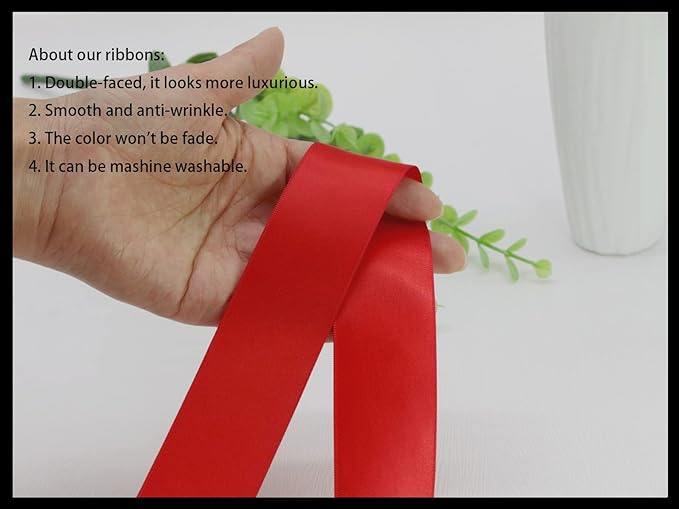 Red Double Faced Satin Ribbons 1-1/2 inch Flower Boutique Gift Wrapping Ribbon 1.5inch 50yards Fabric Silk Bow Ribbon for Valentine's Day & Mother's Day DIY Crafts Hair Headband-Sewing-Binding-Bow