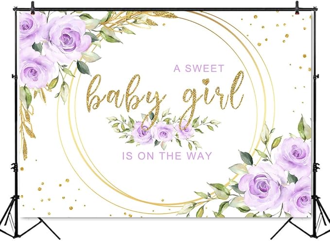 Mocsicka Floral Sweet Baby Girl Backdrop It's a Girl Baby Shower Background Watercolor Lavender Purple Floral Baby Shower Party Cake Table Decoration Photo Booth Props (7x5ft)