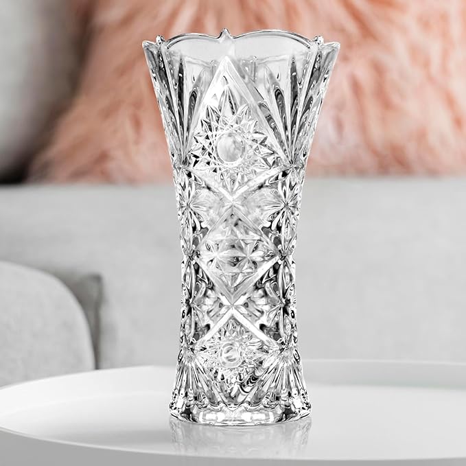 CS Crystal Vase 12-inch high, Sunshine Design, for Flowers & Decor. Lovely Nice Shiny Piece. Perfect as a Gift, Suitable for All Occasions.