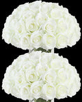 50pcs Artificial Roses Flowers in Bulk,Realistic Silk Fake Rose with Long Stem for Wedding Centerpieces Bouquet Party Floral Arrangement Home Decoration(Ivory White)