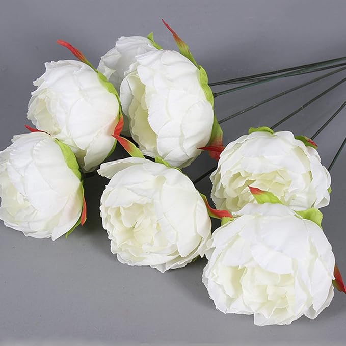 FagusHome 25 Pcs Silk Peony Artificial Flower Heads 4 inch Fake Peony Flowers Heads with Stems Artificial Peony Flower Heads in Bulk Wholesale for Wedding Home Decor (Off White)