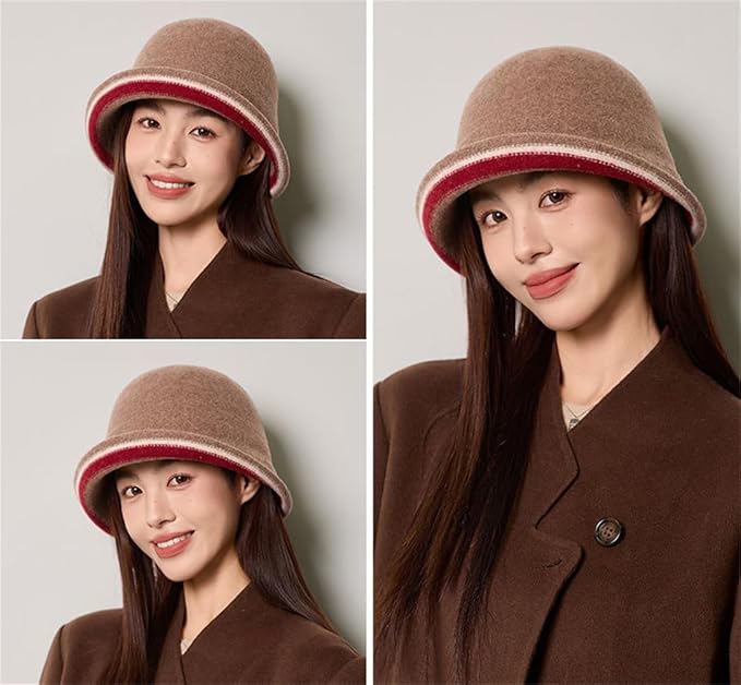 Women Warm Vintage Bucket Hats Fashion Fedora Cloche Cap Classic Felt Bowler Hat Outdoor Fall Winter