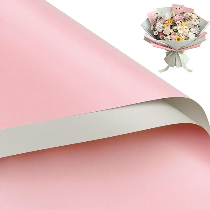 WRAPAHOLIC 20 Sheets Flower Wrapping Paper - 22.4 x 22.4 inch Pink Color Water-Resistant Floral Bouquet Wrapping Paper, Florist Supplies Packaging for Wedding Birthday Gift DIY
