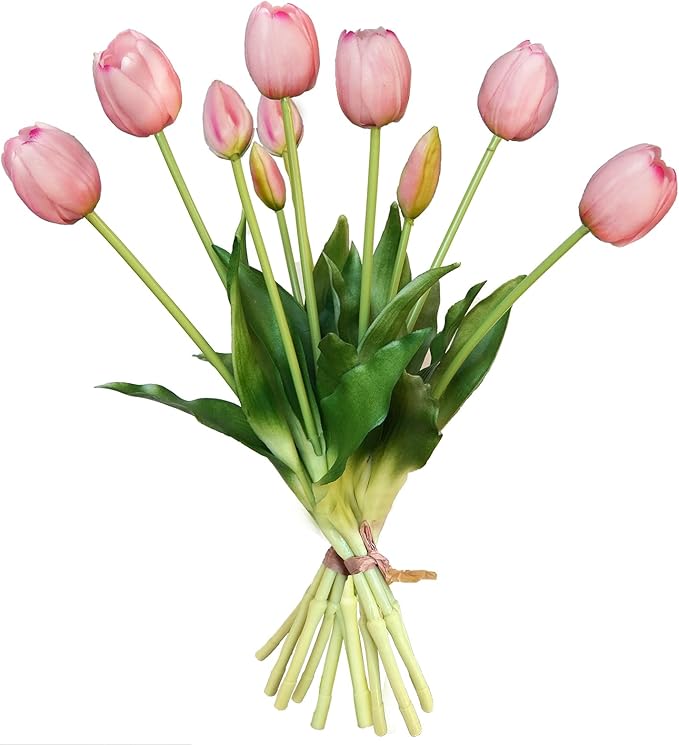 10 Pcs Fake Tulips Tulips Artificial Flowers Real Touch Fake Flowers Artificial Flower Bouquet for Home Table Party Wedding Decoration(Light Pink)