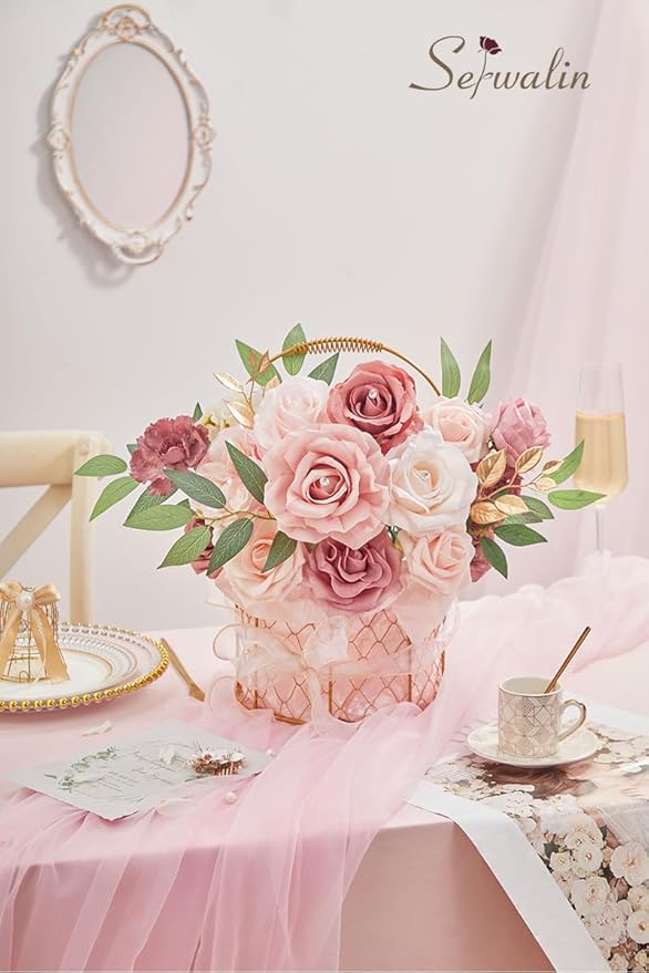 Serwalin Artificial Flowers Wedding Dusty Rose Flowers Silk Flowers Fake Cake Flowers for Festivals Wedding Bouquets Centerpieces Cake Decor Baby Shower Home Decor