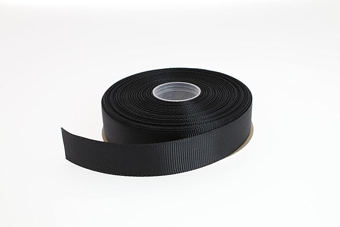 Solid Grosgrain Ribbon 25 Yard Each Roll 100% Polyester Woven Edge (1", Black)