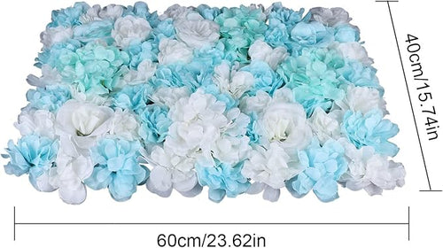12PCS Flower Wall Panels, 3D Silk Floral Wall Backdrop, Realistic Blue Rose Hydrangea Flower Backplanes, Roll Up Fake Flower Background for Valentines Wedding Party Home Decoration