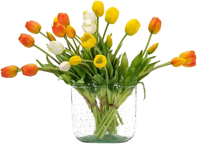 15pcs Artificial Tulips Flowers, Real Touch Latex Bouquet, Fake Tulips for Office Wedding Party Home Kitchen Garden Decoration(Yellow,15pcs)