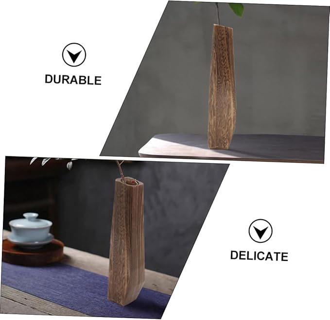 KESYOO Premium Wooden Flower Pot Decorative Plant Vase Leakproof Rustic Wood Planter for Home Office Wedding Decor Single
