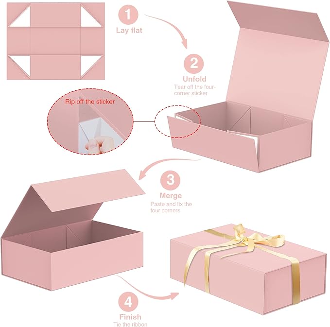 Luxury Large Gift Box 13.8"x9"x4.3" Storage Box Ribbon Magnetic Closure for Luxury Packaging Box for Mother's Day, Birthdays, Bridal Gifts,Weddings