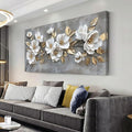 LAVIKARS Modern Gray Flowers Wall Art for Living Room Office White and Golden Floral Landscape Canvas Painting Prints Large Delicate Petals Artwork Kitchen Home Bedroom Decor (28x58 Inches)