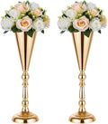 2 Pcs Tabletop Decoration Centerpiece, 16.7in Metal Wedding Flowers Gold Vase, Christmas Anniversary Birthday Party Home Decoration Flower Arrangement