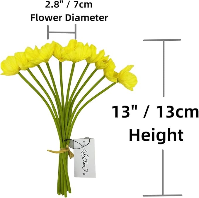 10 PCS High Quaulity Fresh Artificial Mini Real Touch PU/Latex Corn Poppies Decorative Silk Fake Artificial Poppy Flowers for Wedding Holiday Bridal Bouquet Home Party Decor (Yellow)