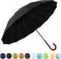SoulRain 16 Ribs 48" Stick Umbrella Auto Open Solid Color Fashionable and Simple，Arc Classic Wood Handle，Windproof Unbreakable Stick Rain Umbrella