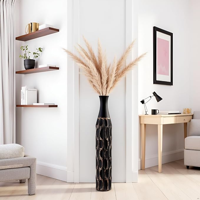 27.5" Vase - Black Vases for Home Decor, Tall Cylinder Slim Neck Floor Vase for Modern Rustic Home Decor for Living Room, Wedding, Office, Resin Tall Vases