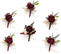 Ling's moment Boutonniere for Men, 6pcs Groom Groomsmen Boutonniere, Artificial Flowers for Wedding Decor/Prom/Homecoming, etc.Black Baccara Burgundy