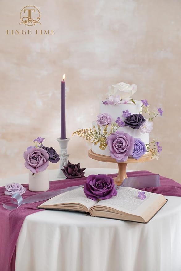 TINGE TIME Artificial Flowers Purple & White Flower Combo for DIY Wedding Bouquets Table Centerpieces Arrangements Party Baby Shower Home Decorations