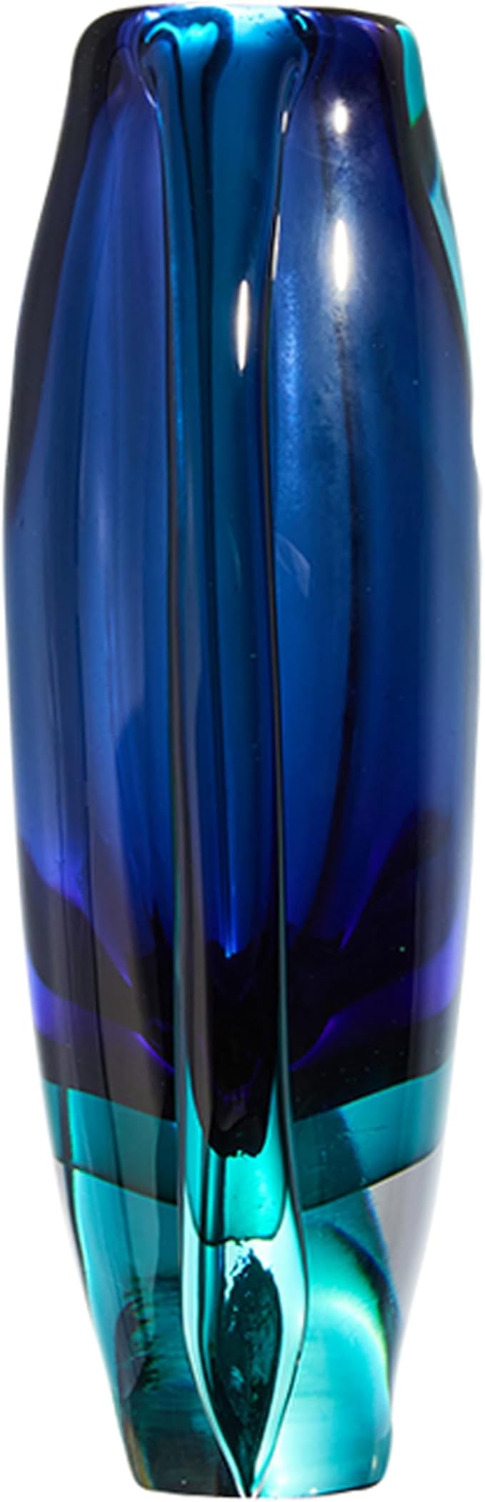 Luxury Lane Hand Blown Sommerso Oval Art Glass Vase for Decor 8.5 inch Tall Centerpiece Table Decoration London Blue