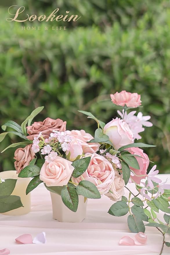 Lookein Artificial Flowers for DIY Wedding Decoration Bridal Bouquet Table Centerpieces Flower Garland Wreaths Aisle Arch Flower Decoration, Belle Blush