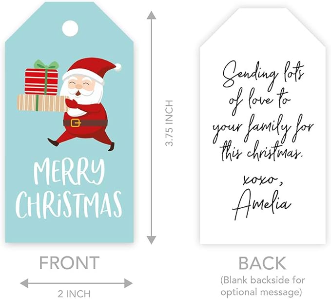 Andaz Press Christmas Holiday Season Classic Gift Tags, Merry Christmas to from Classic Favor Tags, Santa Claus Carrying Christmas Presents Design, for Holiday Events, Parties, and Favors, 60-Pack