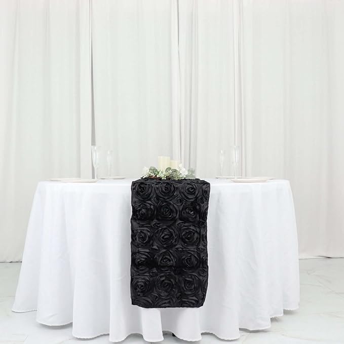 Efavormart Wonderland Rosette Premium Table Runners for Weddings Party Banquets Decor Fit Rectangle and Round Table - Black