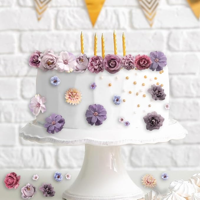 Faux Flower Heads Small Silk Artificial Flower DIY Fake Mini Flowers Rose Daisy Multicolor Flowers Craft Supplies for Wedding Party Wreath Graduation Season Party Home Decor (125, Purple)