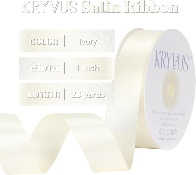 Ivory Satin Ribbon, Double Faced 1 Inch X 25 Yards Ivory Ribbon, Premium Satin Ribbon for Gift Wrapping, Crafts, Hair Bow Making, Sewing, Flower Bouquet, Wedding Party Decor