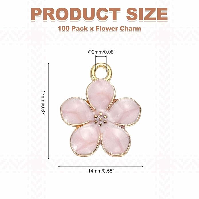 MECCANIXITY Enamel Charm Cherry Blossom Alloy Cute Small Flower Charm Gold Plated Pendant for Jewelry Making