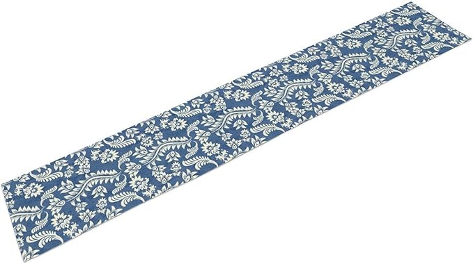 Vintage Floral Table Runner, Rustic Blue White Paisley Flower Boho Farmhouse Decor Table Runner for Kitchen Dining Home Party Decor, 13x120 Inch