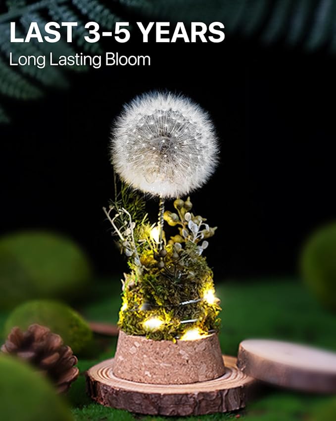 JoyFlower Preserved Dandelion in Glass Dome, Real Dandelion Eternal Flowers Gifts for Women, Preserved Flower Friendship Gifts for Girlfriend Best Friend Sisters Daughter Birthday Graduation Gift