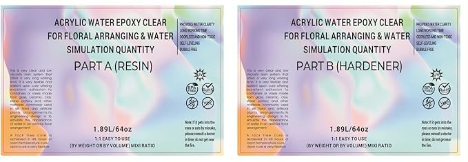 Enova Floral Craft Water and Simulated Fake Water Flower Cast Crystal Epoxy Resin A/B Creates Clear Acrylic Water Simulation for Flower Arrangements (128OZ)
