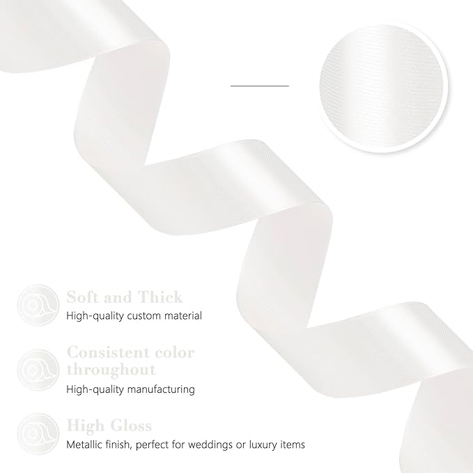 White Ribbon 1 Inch 60 Yards, Versatile Solid Satin Ribbon for Flower Bouquet, Graduation Lei, Crafts, Gift Wrapping, Baby Shower, DIY Bows and Wedding Decorations