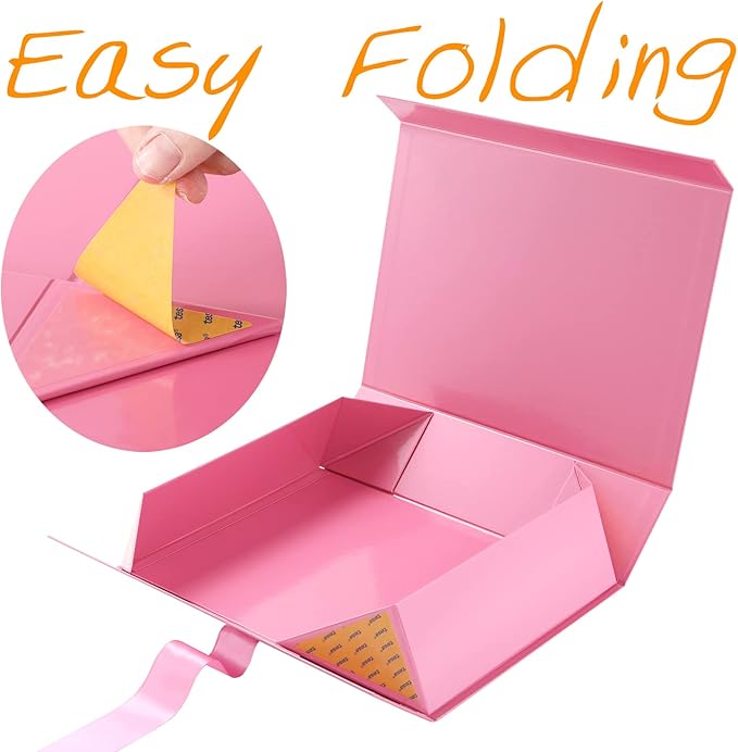 GREEN BEAN 6 Large Gift Boxes with Lids for Present 13x9.7x3.4 Inches, Pink Magnetic Gift Box with Ribbon, Bridesmaid Proposal Boxes, Luxury Gift Boxes (Glossy Pink)